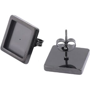 20pcs Stainless Steel Black Square 10mm Cabochon Earring Setting Bezel Blanks Studs DIY Post Ear Findings for Jewelry Making