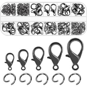 Swpeet 170Pcs Bronze 10mm 12mm 14mm 16mm 18mm Open Jump Rings and 6mm Lobster Clasps Assortment Kit, Perfect Jewelry Findings Kit Fits for DIY Making Bookmark Pinch Bracelet Choker Necklace