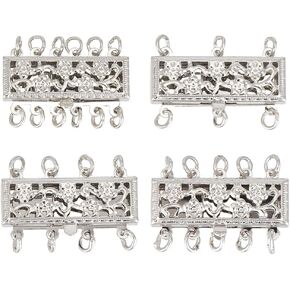 4pcs Brass Jewelry Layering Clasps, 4 Styles Platinum Necklace Separator for Layering, Necklace Connectors for Multiple Necklaces, Multiple Necklace Clasp for Women Layered Look