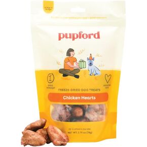 Pupford Freeze Dried Chicken Hearts Treat for Dogs & Puppies - Healthy, Natural, Single Ingredient Dog Treats - Made in USA (2.75 oz)