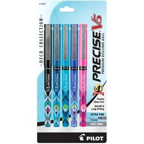 Pilot Precise V5 Deco Premium Rolling Ball Pen Extra Fine, 0.5mm, Assorted 5 pk (12565)