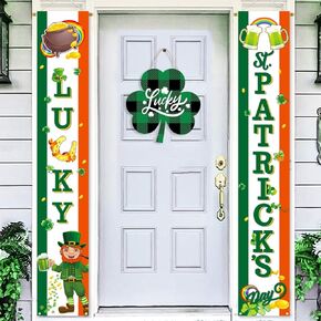 St Patricks Day Door Banner St.Patrick’s Day Porch Sign Irish Shamrock Front Porch Banner St.Patrick Day Yard Sign Front Door Hanging Banner for St.Patrick’s Day Decorations Outdoor Indoor