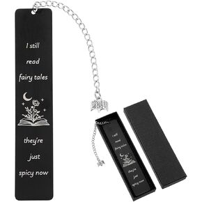 Fairytales Metal Lockmark for Women & Men ، مرجعية مضحكة مع صندوق الهدايا ، علامات كتاب فاخرة حار مع قلادة لمحبي الكتب (أسود)
