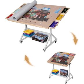 Tektalk 2000 Piece Foldable Puzzle Table with Height & Angle Adjustment, Jigsaw Puzzle Board with 2 Felt Cover & 8 Sorting Drawers, Tilting Puzzle Easel with Legs, Enclosed with 4 Roller Wheels