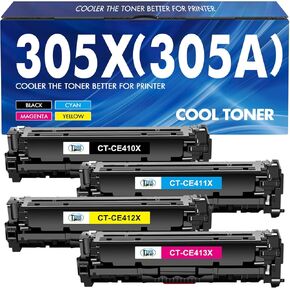 305X 305A Toner Cartridge 4-Piece Combo Pack Compatible for HP 305X 305A CE410X CE411X CE412X CE413X for HP Laserjet Pro 400 Color MFP M451nw M475dn M451dn M351 M375 M451 M475 Series Printer