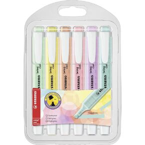 STABILO Highlighter swing cool Pastel - Pack of 6 - Assorted Colors, Portable, Clip Closure, Office + School Supplies, Chisel Tip