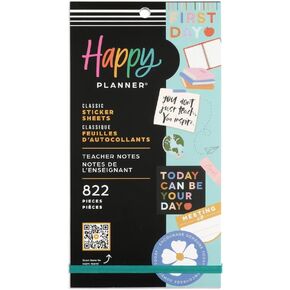 Happy Planner Sticker Pack, Multicolored Planner Stickers for Teachers, Back-to-School Accessories, Classic Size, Teacher Notes Theme, 30 Sheets, 822 Stickers Total