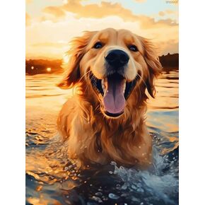 IPISSOI 5D Dog Diamond Painting Golden Retriever Diamond Art Kits for Adults Diamond Painting Animal Paint by Diamond Gem Art Pictures Art Wall Decor 30x40cm