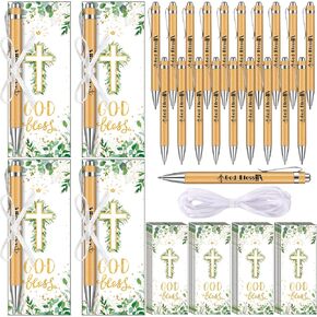 60 Pcs Christian Gifts Bulk God Bless Bible Pens Jesus pens Religious Cards and Twine Ropes First Communion Favors Baptism Favors for Church Sunday School Office Supplies(Bible Leaves)