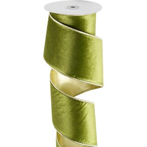 Rose Gold Wired Ribbon 4 Inch x 10 Yards Rose Gold Crushed Velvet ribbon with Gold Backside, Pink and Gold Wired Ribbon for Christmas Tree Decorations, Large Bows Making, Garlands and Wreaths