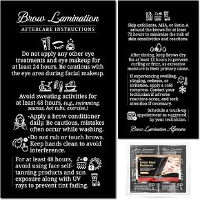 100 Pack - Premium Brow Lamination Aftercare Cards Black 2x3.5" - High-Resolution Printing Professional Esthetician Salon Supplies for Artist Client Eyebrow Appointment Reminder