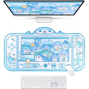 BelugaDesign Sakura Cat Desk Pad | NS Switch Keyboard Laptop Gaming Setup Accessories Mat Large Mat Mousepad | Pastel Pink Bunny Kawaii Cute Anime Desk Mat Blotter Protector with Gel Wrist Support