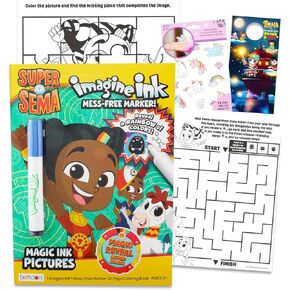 Super SEMA Imagine Ink Mess Free Markers and Coloring Book - Super SEMA Coloring Pages Bundle for Kids Girls Ages 3-5 4-8 with Stickers and Door Hanger