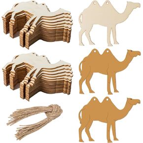 40Pcs Camel Shape Wooden Blank Camel Wood with Twines Art Unfinished Ornaments for Wedding Birthday Party Christmas Thanksgiving Day Decoration