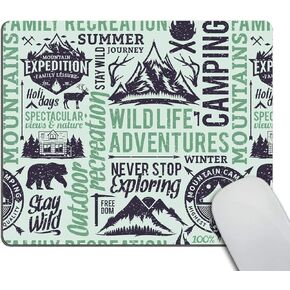 Smooffly Camping Mouse Pad Custom,Retro Styled Mountain with Animal and Quotes Outdoor Adventures Desk Protector Mouse pad 9.5 X 7.9 Inch (240mmX200mmX3mm)