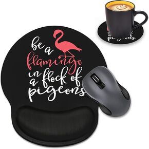 Ergonomic Mouse Pad Wrist Support with Coasters Set, Cute Large Wrist Pad with Non-Slip PU Base for Laptop Computer Home Office Working, Inspirational Quote Be a Flamingo in a Flock Pigeons