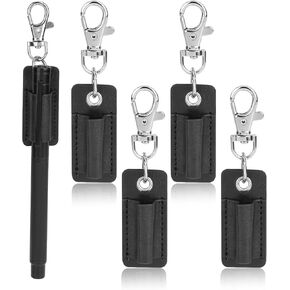 4 Pieces Pen Holder for Lanyard, Pen Keychain Holder Pen Clip for Lanyard, Pen Holder Clip Anti-Lost Pen Holder Neck Portable PU Leather Neck Pen Holder Keychain Pen Holder for Clipboard Badge