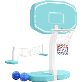 Pool Basketball Hoop or Pool Volleyball Net, 2 in 1 Pool Toys Pool Accessories Pool Games for Inground Pools, Swimming Poolside Basketball Set for Kids Adults