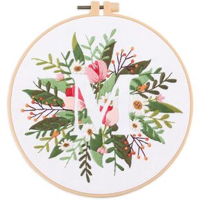 Amiiba Embroidery Starter Kit with Letter M Pattern, DIY Full Range Stamped Embroidery Cross Stitch Kits for Beginners Adults (Letter M)