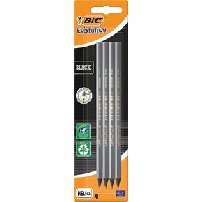 BIC Evolution Black Graphite HB Pencils - Black, Blister Pack of 4