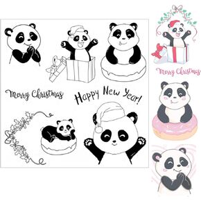 Arbuya Panda Clear Stamps for Christmas Card Making and Journaling, Bear Silicone Stamps Cute Animal Rubber Stamps for Crafts Scrapbooking Album Supplies