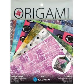 Yasutomo Origami Painted Paper Hodge Podge with 6 Patterns and 24 Sheets, Size 5 7/8" Square, Arts and Crafts Supplies