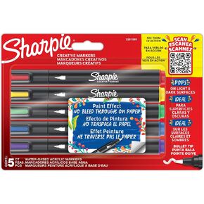 Sharpie Creative Marker Acrylic Paint Pens | Water-Based Paint Markers | No-Bleed Ink Writes on Most Surfaces | Bullet Tip | Assorted Colours | 12 Count