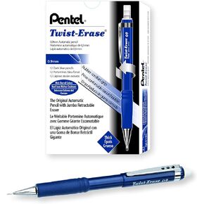 Pentel Twist-Erase III Mechanical Pencil, (0.9mm), Blue Barrel, Box of 12 (QE519C)