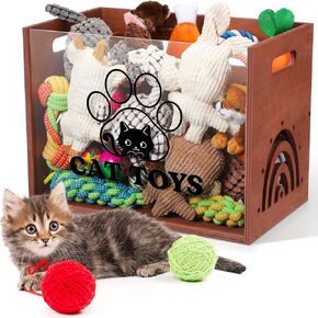 Dog Toy Basket Large Dog Toy Bin Wooden Dog Toy Storage Box with Acrylic Board for Pet Storage Box for Puppy Toys Food and Accessories Organizer Holder Box for Living Room Area(Brown, Dog)