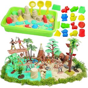 Kids Play Sensory Bin Kit Sand Box Toys Toddler Safari Animals, Magnetic Sand Castle Molds Forest Animals Toy for Boys Girl 4-12 Year Old