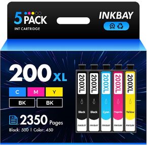 Remanufactured Ink Cartridges Replacement for 200XL 200 Ink High Capacity Combo 5 Pack T200 T200XL to use with XP-200 XP-300 XP-310 XP-400 XP-410 WF-2520 WF-2530 WF-2540 Printer Black Magenta Yellow