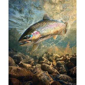 ZUVRDIAI Fish Paint by Number for Adults, DIY Oil Painting Kit on Canvas with Paintbrushes and Acrylic Paints, for Paint by Numbers for Beginner, for Home Wall Decor (16x20Inch)