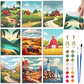 SKRYUIE 9 Pakc Art Boards Set Paint by Numbers Kits for Adults Scenery, Acrylic Mountain Oil Painting pre Drawn Canvas for Painting for Beginner with Brushes for Home Decor 7.87x9.84 inch / 20x25 cm