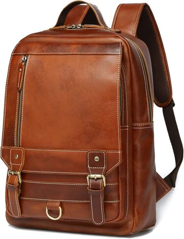 LANNSYNE Vintage Genuine Leather Backpack For Men Fits up to 15" Laptop Travel Hiking Rucksack in Saudi Arabia