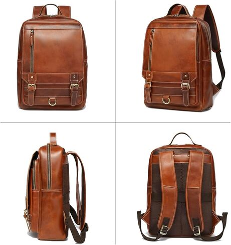 LANNSYNE Vintage Genuine Leather Backpack For Men Fits up to 15" Laptop Travel Hiking Rucksack in Saudi Arabia