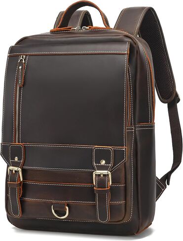 LANNSYNE Vintage Genuine Leather Backpack For Men Fits up to 15" Laptop Travel Hiking Rucksack in Saudi Arabia