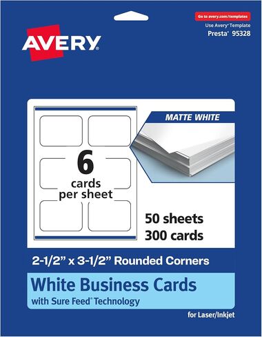 Avery Printable Rectangle Rounded Corner Business Cards with Sure Feed Technology, 2-1/2" x 3-1/2", Matte White Cardstock, Print-to-the-Edge, Laser/Inkjet, 150 Total in Saudi Arabia