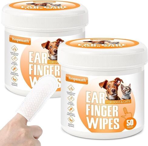Dog Ear Wipes, Ear Cleaner Finger Wipes for Dogs & Cats, Gently Remove Earwax & Odor, Soothe Ear Itching and Infection, Easy to Use, Natural Cat Ear Wipes for Dogs, 50 Disposable Count in Saudi Arabia
