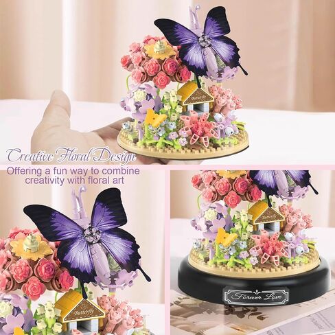 Flourishing Butterfly Love Flower Bouquet Building Set, 582 PCS Botanical Collection with Dust Cover – Elegant Flower Bonsai Blocks, Ideal Valentine’s Day Gift for Women and Girls in Saudi Arabia