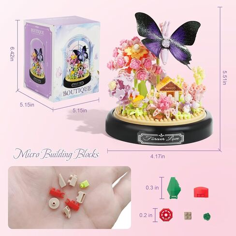 Flourishing Butterfly Love Flower Bouquet Building Set, 582 PCS Botanical Collection with Dust Cover – Elegant Flower Bonsai Blocks, Ideal Valentine’s Day Gift for Women and Girls in Saudi Arabia