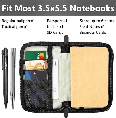 Field Notes Notebooks Cover,Journal Cover for 3.3 x 5.5 Field Notes Moleskine Cahier,Water Resistant Pocket Notebook Cover for Journal Notebook Planner with Zipper Pen Holder,Waxed Canvas in Saudi Arabia