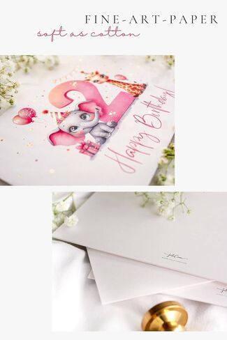 Joli Coon 2nd Birthday card girl - Premium Happy Birthday cards for children - 2 year old birthday card girl with envelope and golden seal in Saudi Arabia