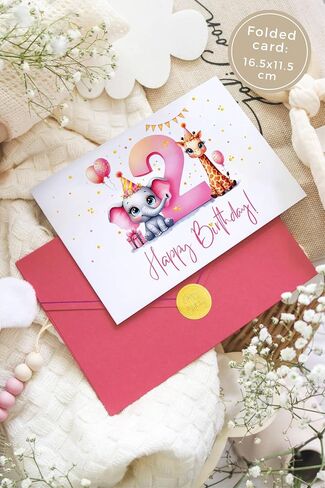 Joli Coon 2nd Birthday card girl - Premium Happy Birthday cards for children - 2 year old birthday card girl with envelope and golden seal in Saudi Arabia