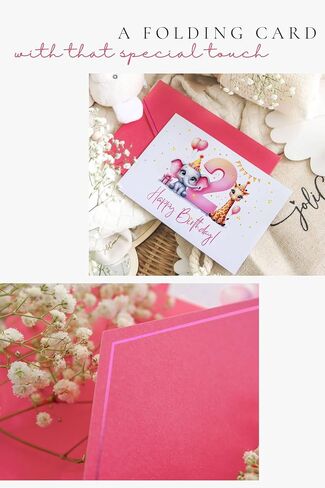 Joli Coon 2nd Birthday card girl - Premium Happy Birthday cards for children - 2 year old birthday card girl with envelope and golden seal in Saudi Arabia