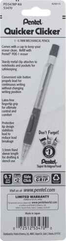 Pentel Quicker Clicker Automatic Pencil, 0.7mm, Transparent Barrel, Assorted Barrel Colors, Color May Vary, 1 Pack (PD347BP-K6) in Saudi Arabia