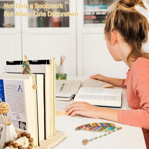 Metal Feather Bookmark Cute Multicolor Book Accessories Gifts for Women Teacher Readers Book Lovers for Christmas Birthday Mother's Day Valentine's Day (Gold) in Kuwait
