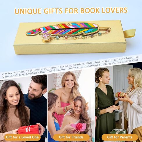 Metal Feather Bookmark Cute Multicolor Book Accessories Gifts for Women Teacher Readers Book Lovers for Christmas Birthday Mother's Day Valentine's Day (Gold) in Kuwait