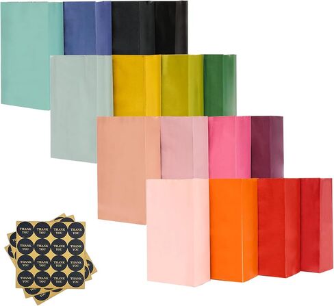 QIQEE 32PCS تعامل مع الأكياس الورقية 5.1x3.1x9.4 بوصة 16 ألوان قوس قزح حقيبة هدايا صغيرة الحفلات مصغرة بدون مقبض (شملت 32 ملصقًا) in Saudi Arabia