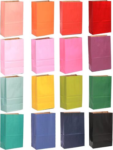 QIQEE 32PCS تعامل مع الأكياس الورقية 5.1x3.1x9.4 بوصة 16 ألوان قوس قزح حقيبة هدايا صغيرة الحفلات مصغرة بدون مقبض (شملت 32 ملصقًا) in Saudi Arabia