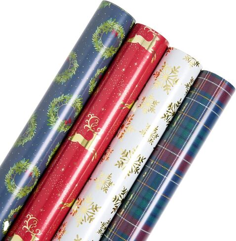 Gartner Studios 12 Foot Premium Traditional Whimsy Holiday Gift Wrapping Paper – 4 Rolls with Gridlines for Easy Cutting in Saudi Arabia